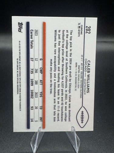 2024 Topps Chrome #202 - Caleb Williams Base Rookie - Bears (RC) - Imagen 2 de 2