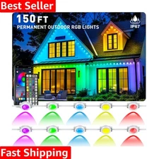 Vibrant 150FT Permanent RGB Lights for Outdoor Use - App & Music Sync Control