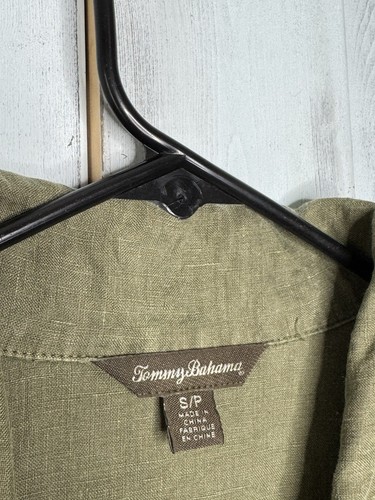 TOMMY BAHAMA TWO PALMS 100% LINEN RAW EDGE BUTTON UP JACKET OLIVE GREEN SMALL - Picture 2 of 8