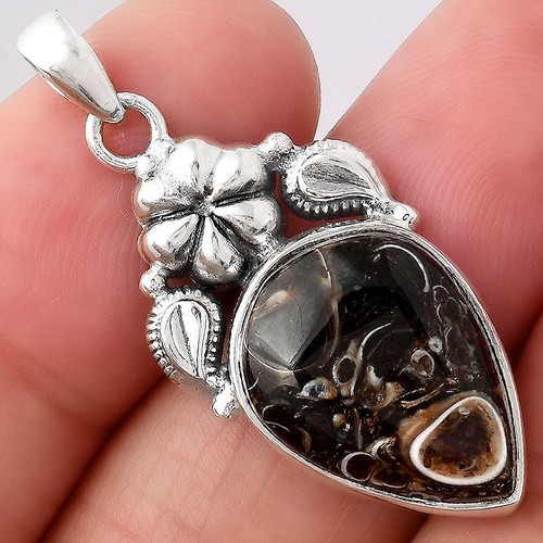 Natural Turtella Jasper - USA 925 Sterling Silver Pendant Jewelry P-1694 - Picture 1 of 5