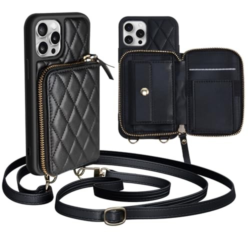 for Wallet Case Crossbody, PU Leather Zipper Handbag iPhone 13 Pro Max Black - 第 5/7 張圖片