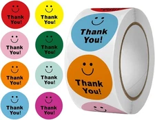 500 Pcs Thank You Stickers 8 Designs Colorful 1 inch, Smiley