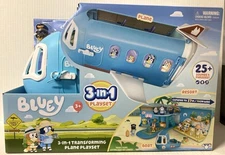 Brand New Bluey 3-in-1 Transforming Airplane Playset with 25+ sounds and figures