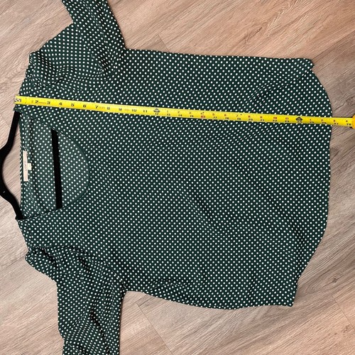 LOFT Womens Large Top Green White Polka Dot Long Sleeve V Neck Blouse - Picture 6 of 6