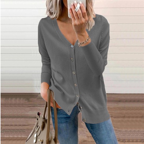 Women Button Cardigan Thin Jumper Holiday Casual V neck Open Front Tops Slim Fit - Picture 6 of 22