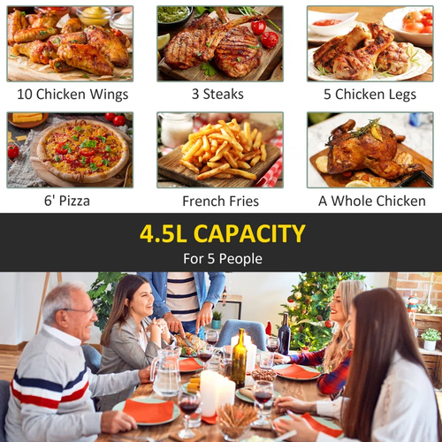 HOMCOM 4,5 L Luft Friteuse Backen Grillen Braten Ölfrei Kochen Timer Temperatur einstellen Schwarz - Bild 6 von 12