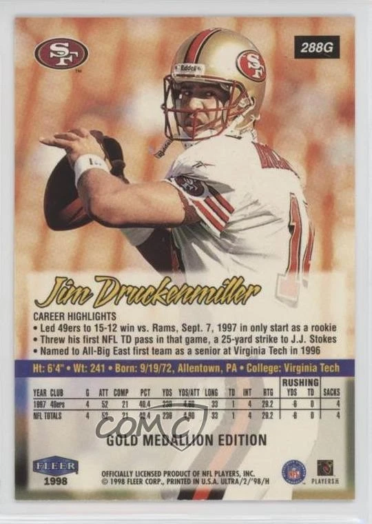 1998 Ultra Gold Medallion Jim Druckenmiller #288G - Image 2 of 2
