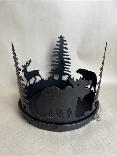 Party Lite Forest Friends 3-Docht Kerzenhalter Pflanzenhalter schwarz Metall 7" rund - Bild 1 von 6