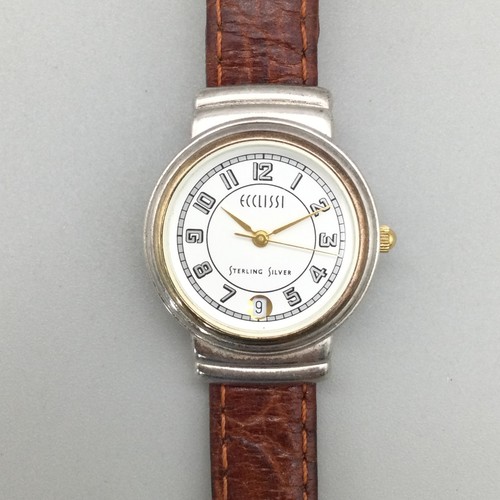 Ecclissi Watch Women 26mm Sterling Silver Tone Date Leather Band New Battery - Picture 8 of 15