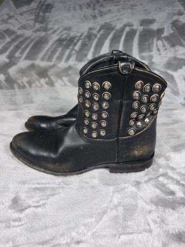 Frye Wyatt Studded Boots Disc Short Ankle Western Boots Size 10 B Black Leather - 第 2/9 張圖片