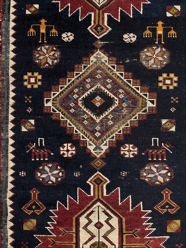 4 X 6 Antique Unusual Shirvan Rug Caucasian Navy Ivory Crimson Olive Beige - Picture 3 of 13