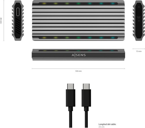 AISENS CAJA EXTERNA PARA Hard Disk SSD M.2 SATA NVME ASM2-RGB011GR USB 3.2 GEN2 - 第 7/8 張圖片