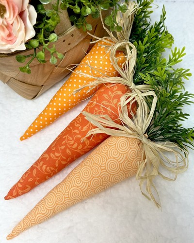 Easter Carrots Set Of 3 handmade Fabric Spring Decoration Bunny Treats Decor - Picture 8 of 9