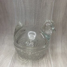 Vintage Anchor Hocking Clear Glass Hen Chicken Nest Lidded Candy Dish