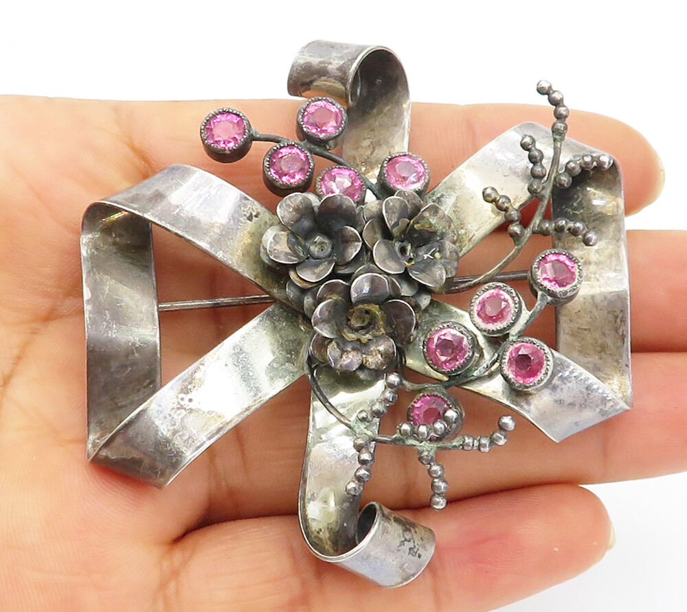 d271 Vintage Sterling Silver Three Petal Flower Unisex Brooch Pin Sandor 925