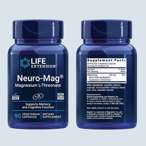 3 Pack Life Extension |Neuro-Mag® | Magnesium L-Threonate 90 Kapsel - Bild 2 von 3