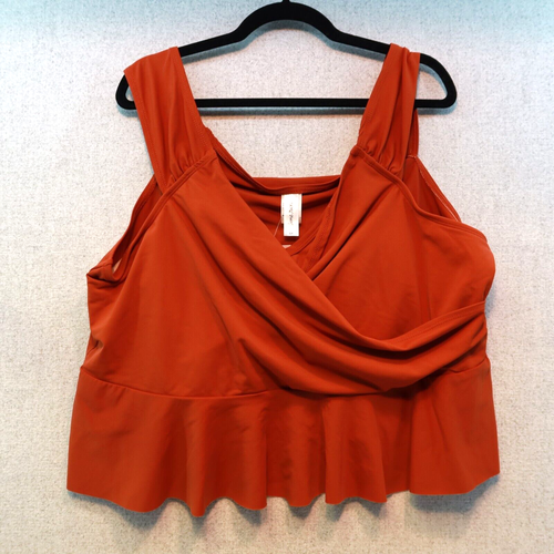 NWT LIME RICKI Rust Orange Wrap Front Peplum Tankini Bikini Swim Top, Plus Sz 4X