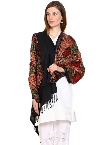 New Kashmiri Women's Wool Blend Full Embroidery Matka Shawl Stole Wrap - Picture 2 of 6