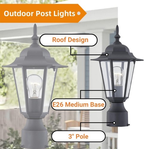 Stylish Outdoor Post Lantern with Clear Shade - Easy to Install, Waterproof - Picture 4 of 10