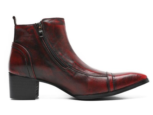 Men Fashion Pointy Toe Zipper Retro Red Leather Shoes Business Party Dress Shoes - Picture 3 of 8