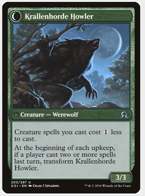 Duskwatch Recruiter // Krallenhorde Howler 1x FOIL SOI MTG Shadows Over Innistrad Uncommon MINT green Duskwatch Recruiter // Krallenhorde Howler 1x FOIL SOI MTG Shadows Over Innistrad Uncommon MINT green