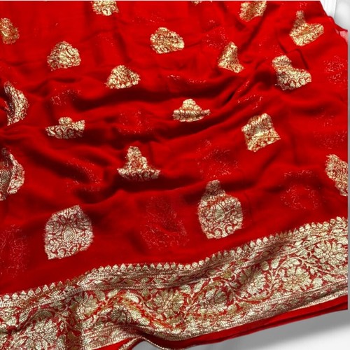 Viscose Georgette Saree with Jacquard Border,Zari Weaving Saree - Picture 3 of 9