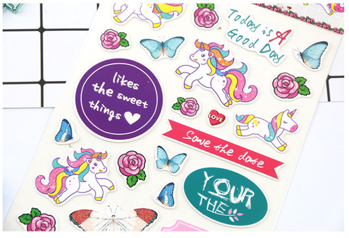 Kids Stickers Scrapbook Journal Planners Vintage Puffy 3D Arts Crafts Unicorn - Imagen 5 de 12