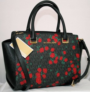 Details About New Michael Kors Selma Mk Signature Black Bag Red Rose Medium Satchel Purse