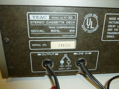 Vintage TEAC V-30 Audio Stereo Cassette Tape Deck testato e funzionante - solido - Foto 7 di 8
