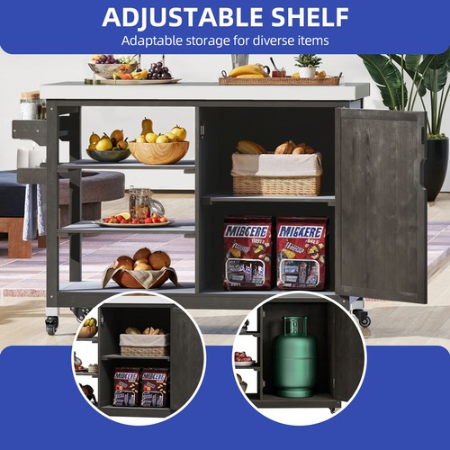 Outdoor Storage Cabinet Patio Kitchen Island Cart Steel Top Movable Bar Tables - Picture 6 of 11