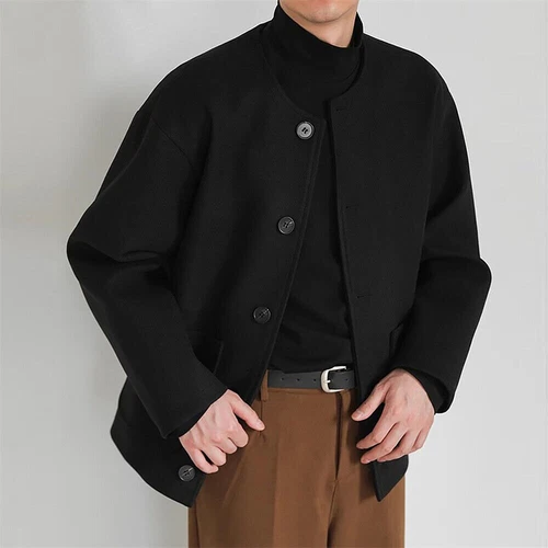 Hombres Moda Chaqueta de Lana Abrigo Ligero Ropa Deportiva Botón Informal Rompevientos - Imagen 7 de 14