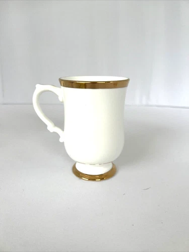 Vintage Royal Victoria Fine Bone China Pedestal Mug Ivory With Gold Trim England