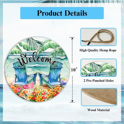 Welcome Sign for Front Door Wall Summer Door Decor Sign Beach House Summer De... - Picture 2 of 5