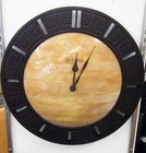 BULOVA , TEPHRA LASER CUT WOOD FRAME WALL CLOCK W/ FIRED DOMED GLASS DIAL, C4372