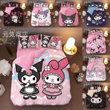 My Melody Kuromi Bedding Set Bed Sheet Quilt Cover Pillowcase Dormitory 3 Pcs