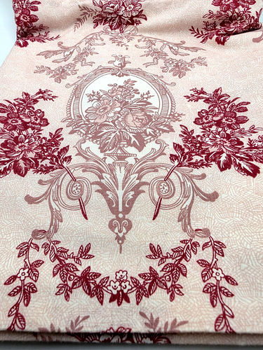 Toile Floral Valance Curtain, Pink, Burgundy
