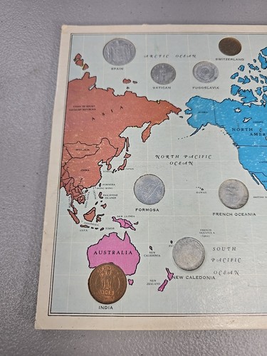 Vintage 1956 Royal Coin Co. World Map & 15 International Coins Display - Picture 5 of 7