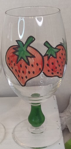 Italian Handpainted Iced Tea Water Goblets Four Piece 7 1/2" Set Of 4 Vtg Fruit - Picture 7 of 8