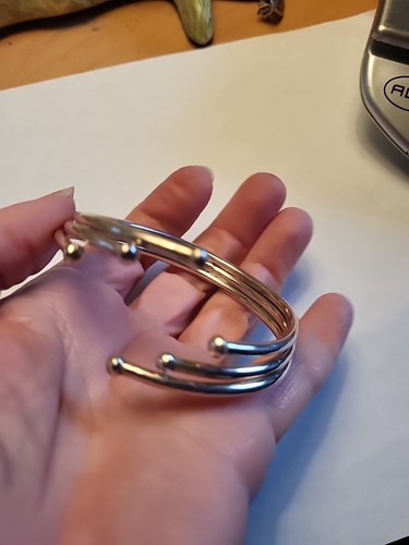 Bracciale Vintage Argento Sterling 3 Fila Perline Sfera Filo Modernariato Unico 29g - Foto 5 di 10