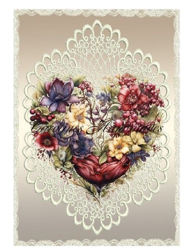 Floral Hearts & Lace A MULTI-SIZE SET Cotton Fabric Quilt Blocks - Picture 12 of 16
