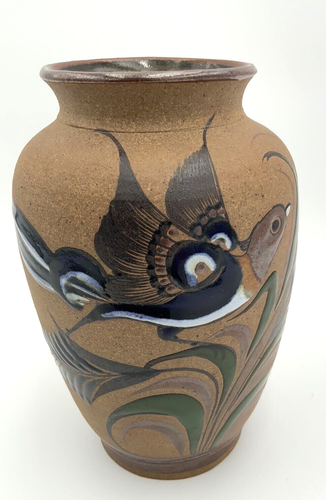 Vintage Mexico TONALA Vase Folk Art Pottery Hand Painted Bird TACAT 8 1/2" Tall - Bild 6 von 8