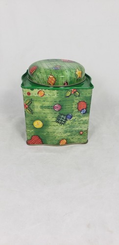 Vintage Green Button Tin - Square With Round Top - Picture 3 of 9