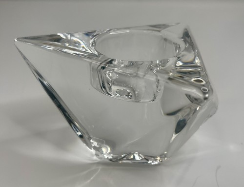 Orrefors Crystal Tea Light Votive Candle Holder Sweden Triangular Clear - Picture 3 of 7