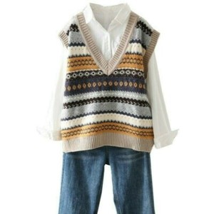 Women-Knit-Vest-Tank-Top-Sweater-Waistcoat-Sleeveless-V-neck-Striped-Casual