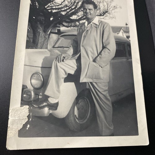 1950s Handsome Man Posing with Foot on Car Bumper Liquor Store Sign Photo P14q2 - Picture 6 of 24