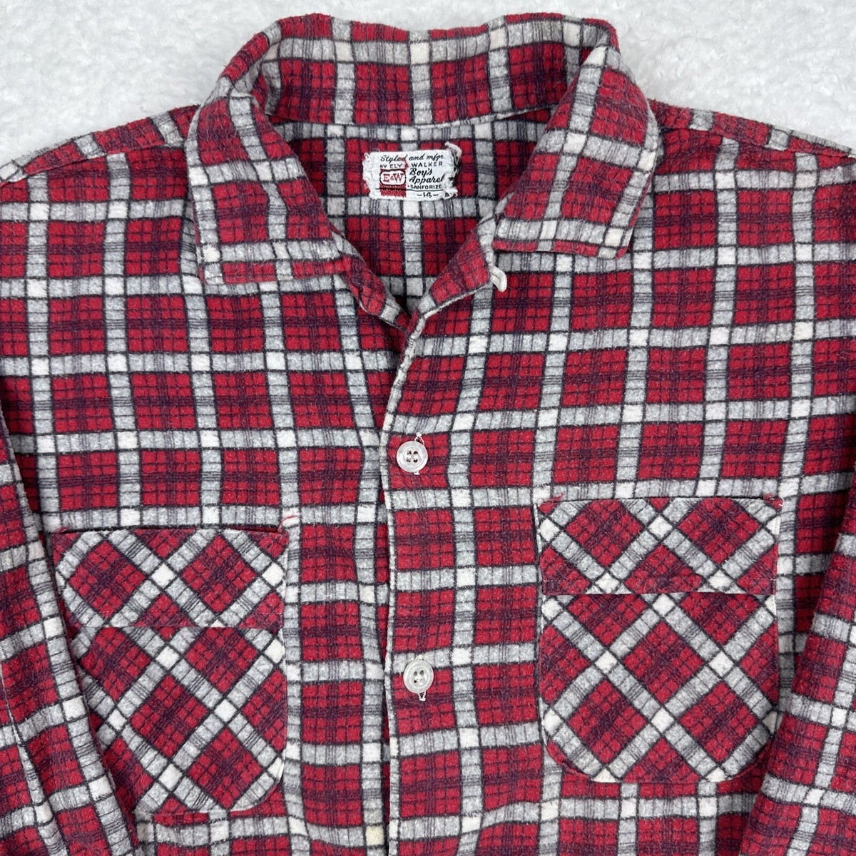 トップス 50~60s ely&walker check opencollar shirt VTG 50s Sanforized Loop Collar Flannel Shirt Cotton Selvedge