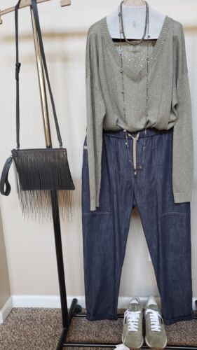 New Brunello Cucinelli $1795 3XL IT/12-16US V-Neck Linen/Sequins/Monili Pullover - Picture 18 of 23