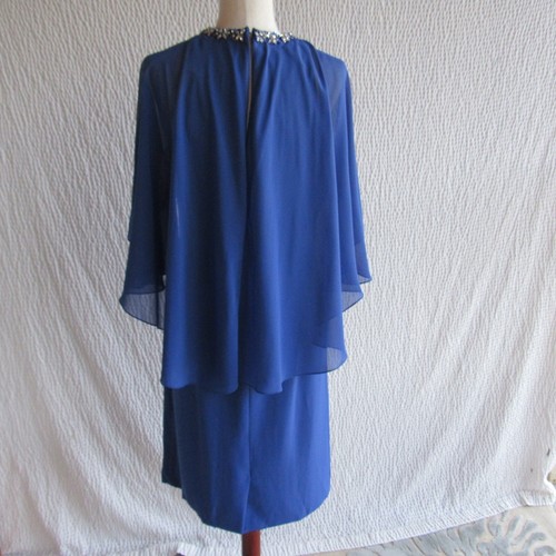 Royal Blue Evening Dress 10 Mother Bride Formal Cape Layered Look Fairy Flowy - Picture 4 of 19