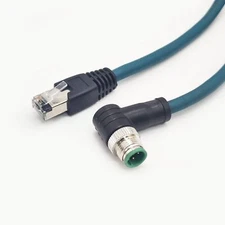 3.28FT M12 4 Pin D Code Male Right Angle to RJ45 Cat6 Ethernet Cable 1 Meter