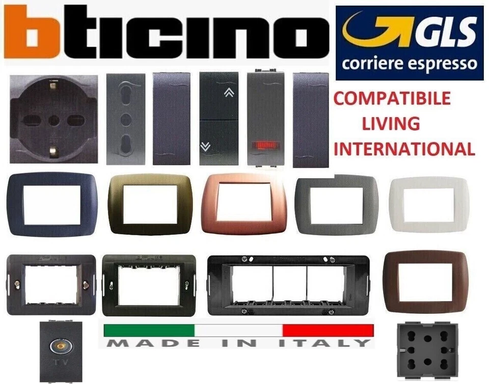 MARLANVIL FRUTTI BTICINO LIVING INTERNATIONAL COMPATIBILE PRESA SCHUKO TV PULSANTE PLACCHE